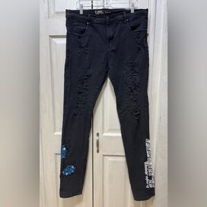 Y2K Dexter Laboratory Kryptic Men W38 L34 Black Denim Distressed Jeans Stretchy